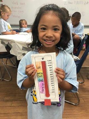 Learning how to read a thermometer in Camp Jr. Meteorologist