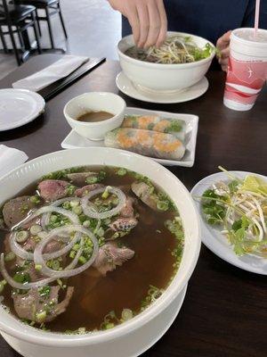 BFF pho with fixings and Saigon salad rolls with peanut sauce