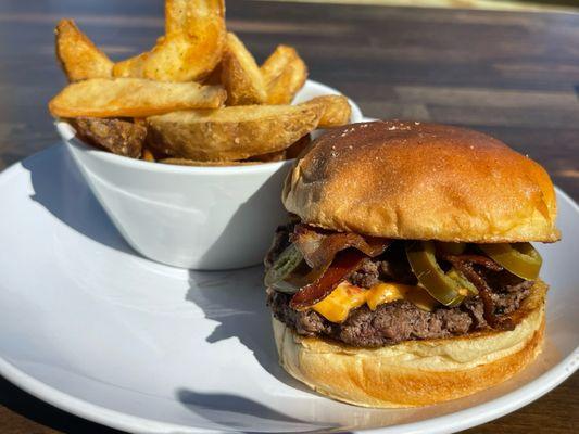 Tavern burger with fries