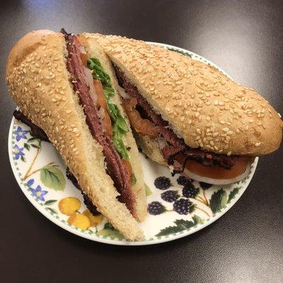 Pastrami, Lettuce & Tomato on a seeded hoagie!!