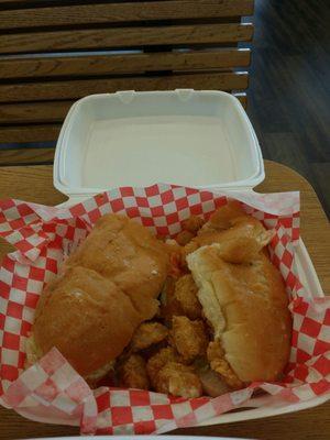 Really good fried shrimp po boy.  The bread is very soft, not the classic New Orleans bread we love but is good.  Want Tobasco sauce tho!