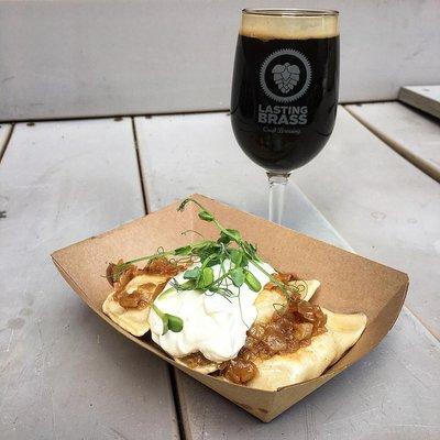 Wolfski's potato and cheese pierogi served at Lasting Brass Brewing.