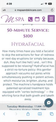 Price listed for facial online.