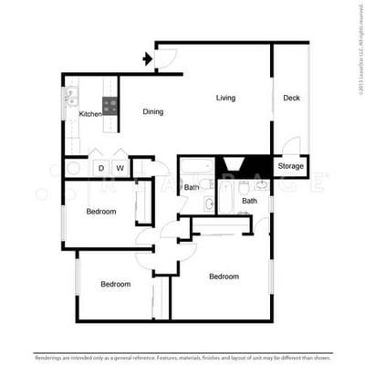 3 bed, 2 bath floor plan