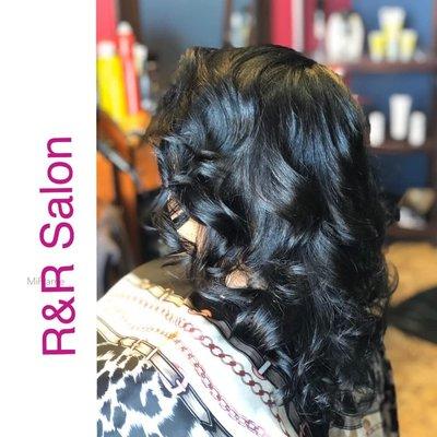 Keratin Blow out trim silk press and curl with curling iron