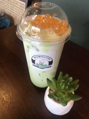 Mango matcha with Boba