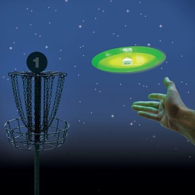 FlashFlight light-up Frisbees for throw and catch and disc golf.