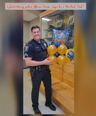 Glastonbury police officer Brian received Father's Day balloon bouquet.