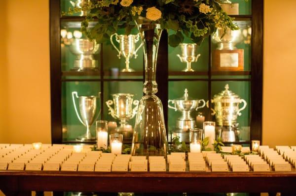 Beautiful escort card setting at the Racquet Club by Wrap It Up Parties. Photo by Olivia Leigh.