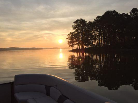 Beautiful sunrise view out on a rental pontoon boat