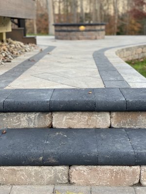 Paver Steps and Walkway Leading to Patio and Fire Pit