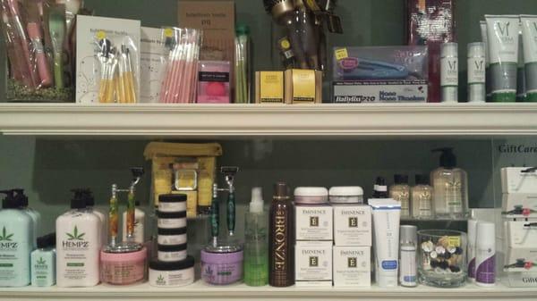 We carry Eminence Organics, Rhonda Allison Skin Care, Hempz Lotions, Soaps, Hand Made Shavers, Robes and Origami Owl Jewelry!