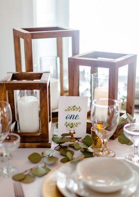 Wooden Lanterns Wedding Reception Table Centerpieces.