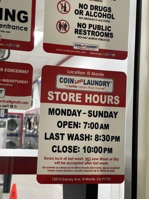 Laundry mat hours