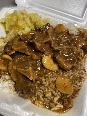 Oxtail, cabbage,  and rice