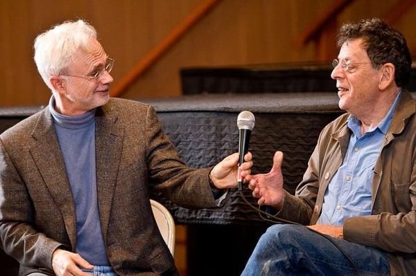 Crowden hosts many master classes and informal talks with guest artists. Here, composers John Adams and Philip Glass visit!