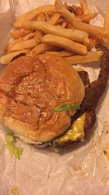 Gyro cheeseburger wit French Fries