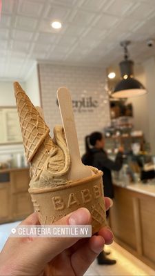 Hazelnut and coffee in a cone cup