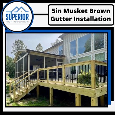 New 5" Musket Brown Seamless Gutter Installation in Burlington North Carolina.