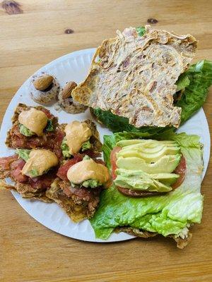 Sampler: Nachos Supreme, V'gos Cheeseburger, Almond Chococonut