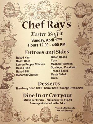 Easter brunch buffet menu.