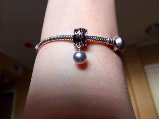 Gorgeous silver/blue pearl, set into a charm for my pandora bracelet.