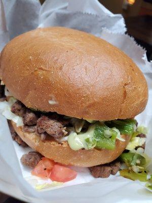 Carne Asada Torta with Green Chile