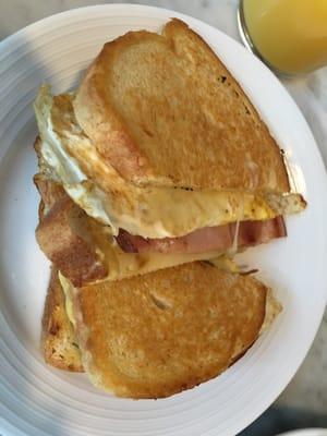 Breakfast sandwich on sourdough with ham & cheese