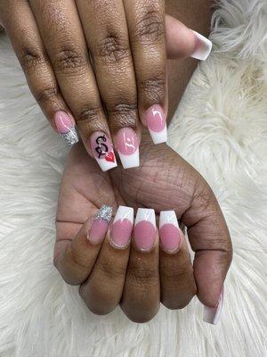 Solar nails (dark pink and white)