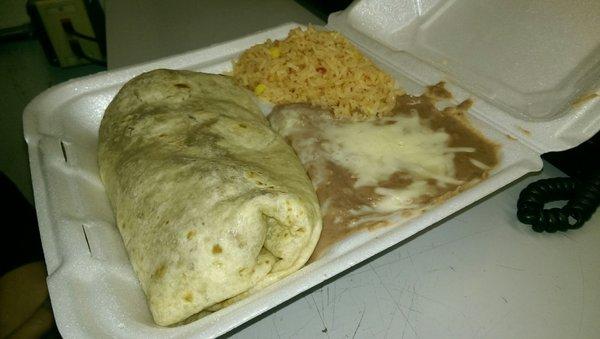 The huge steak burrito dinner.