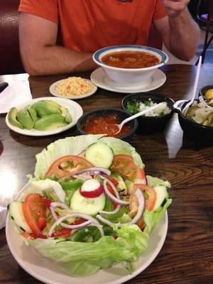 House salad and albondigas soup.