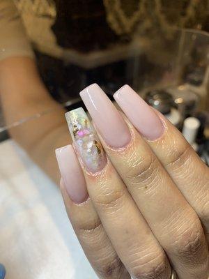 Acrylic Nails with encapsulated design.