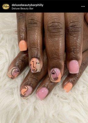 Feminist nails art with dip powder natural short nails