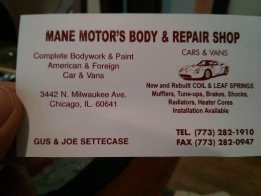 Mane Motor's business card