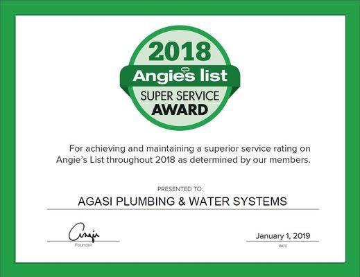 We earned the 2018 Super Service Award from Angie's List. The Award reflects consistent high levels of customer service.