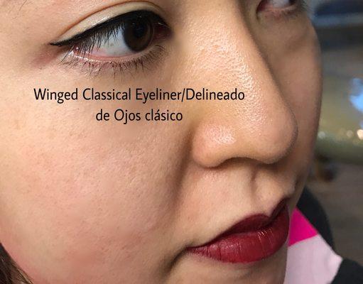 Winged Eyeliner and Lip Color