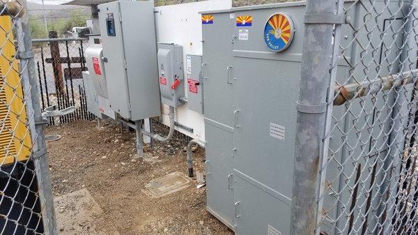 Solar installation with an automatic transfer switch between utility, solar, and generator power.