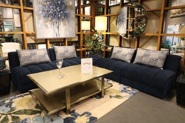 Sectional coffee table, artwork, rug and pillows at ETC for the home.