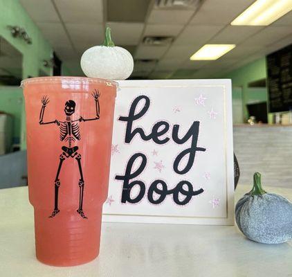 Our pink skeleton drink is full of flavor and perfect for the holidays.