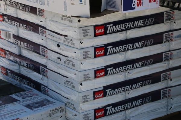 A stack of GAF Timberline shingles, all ready to get installed!