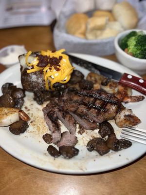 8 oz steak & shrimp combo with a tiny potato