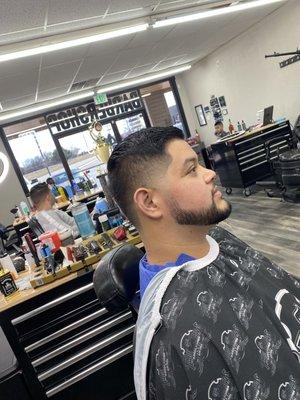 Low Taper With Beard Line Up Hot Towel Shave And Hair Wash.