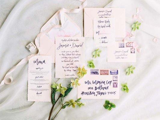 Custom Watercolor and Calligraphy Invitation Suite