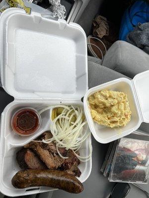 Boudin Sausage, Brisket and Potato Salad. Yum!