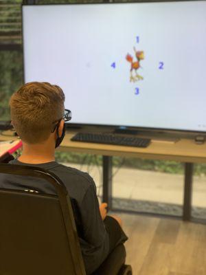 One of our patients plays specialized 3D games in Vision Therapy. This helps treat strabismus, lazy eye, amblyopia, and more.