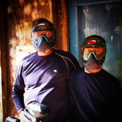 My son Nicholas and I having a blast at AC Paintball