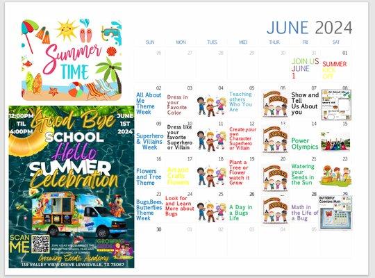 Our summer camp calendar