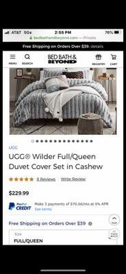 The original comforter set I provided a receipt for.