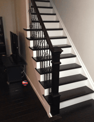 custom matched stain & finish of stair treads & hand rail, matched to floor