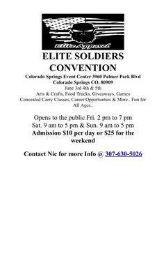 Elite soldier convention flyer June 4th and 5th